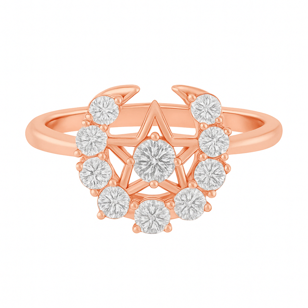 Celestial Star & Moon Diamond Ring – 0.70 Ct in 925 Silver with 18kt vermeil & Gold 10 KT