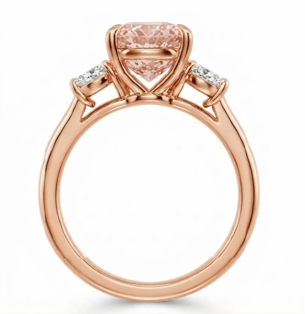 GrownńDiva Pear Pink Lab Diamond Three-Stone Ring 2.04 cts Pink centre Diamond