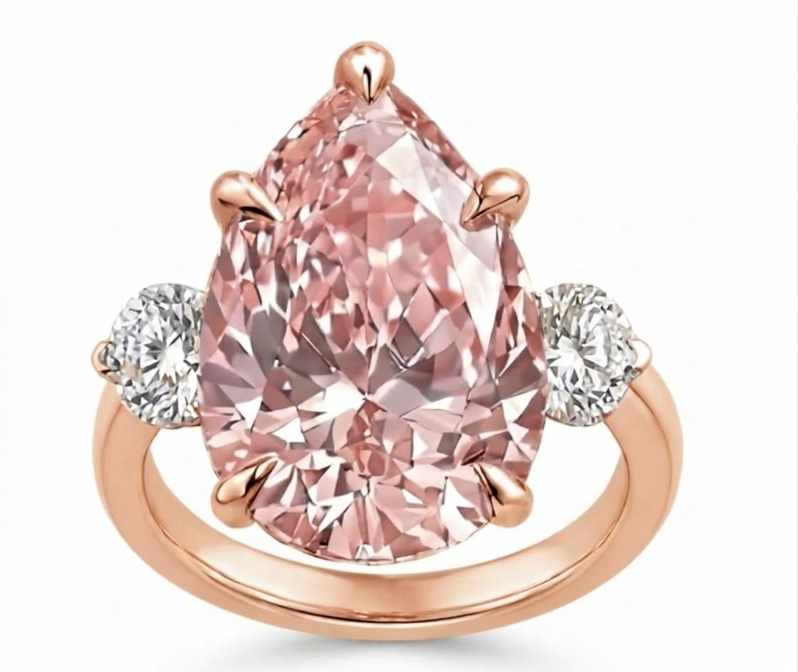 GrownńDiva Pear Pink Lab Diamond Three-Stone Ring 2.04 cts Pink centre Diamond