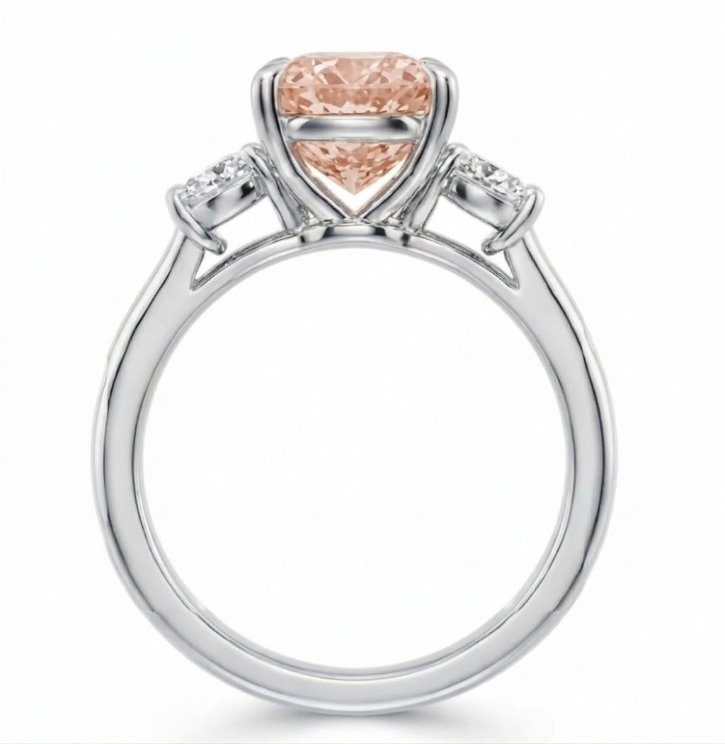 GrownńDiva Pear Pink Lab Diamond Three-Stone Ring 2.04 cts Pink centre Diamond