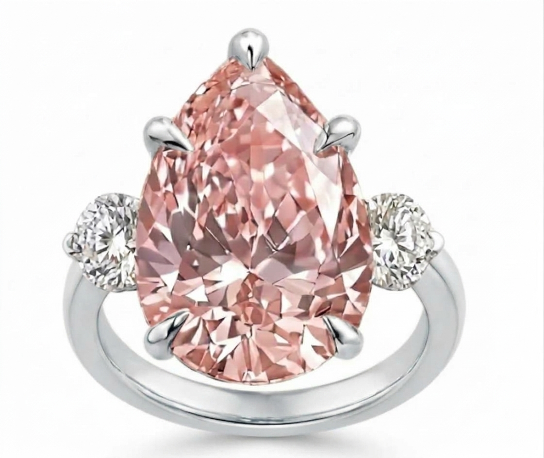 GrownńDiva Pear Pink Lab Diamond Three-Stone Ring 2.04 cts Pink centre Diamond