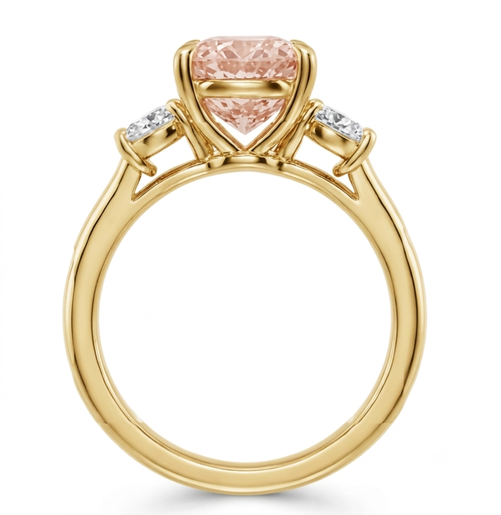 GrownńDiva Pear Pink Lab Diamond Three-Stone Ring 2.04 cts Pink centre Diamond