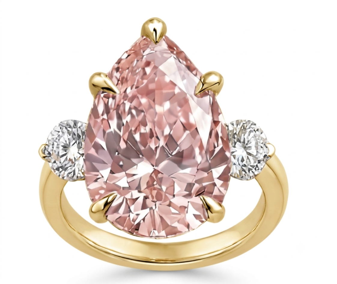 GrownńDiva Pear Pink Lab Diamond Three-Stone Ring 2.04 cts Pink centre Diamond
