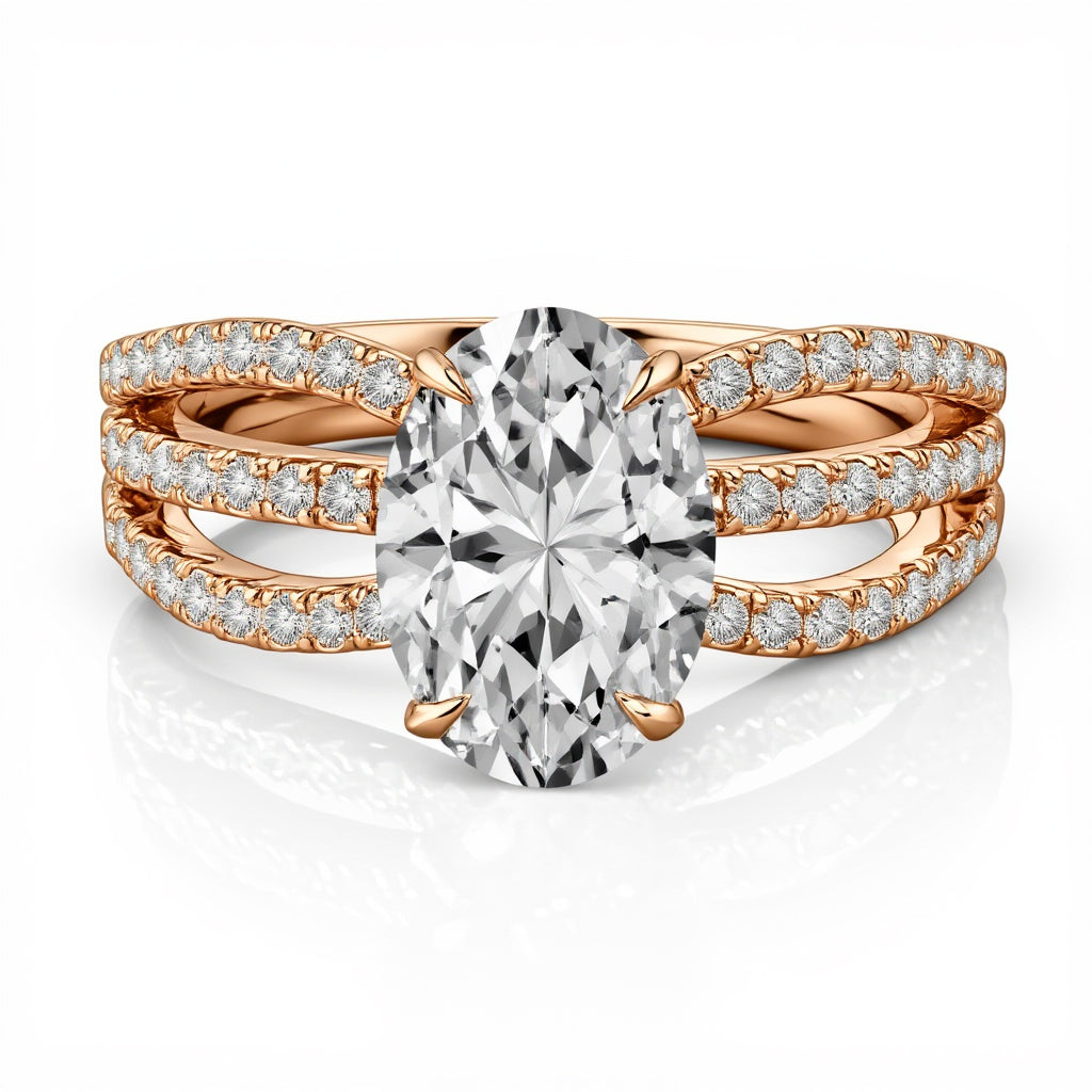 2.00 CT Oval Solitaire Ring in 925 Silver & 18KT Gold Vermeil with 0.58 CT Side Diamonds – GrownńDiva