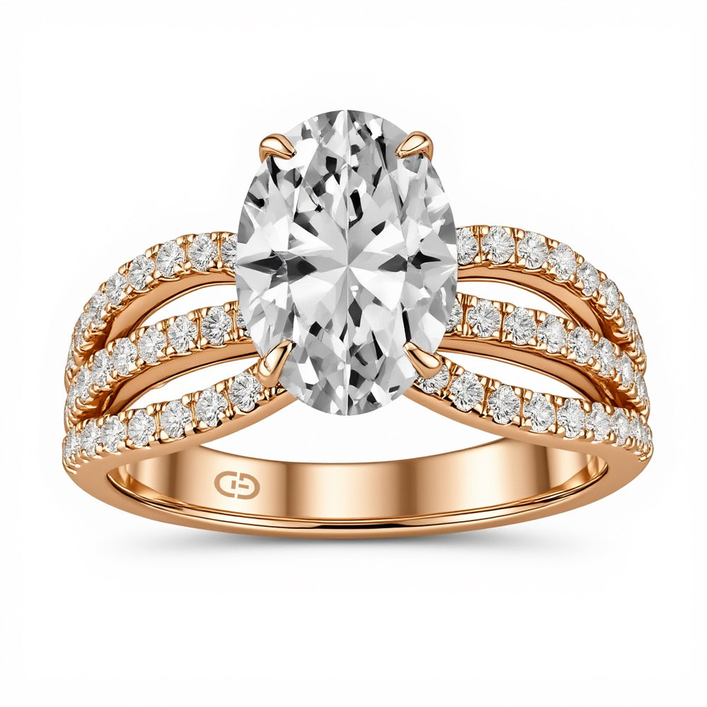 2.00 carat Oval Solitaire Ring in 925 Silver & 18KT Gold Vermeil with 0.58 carat Side Diamonds, rose gold