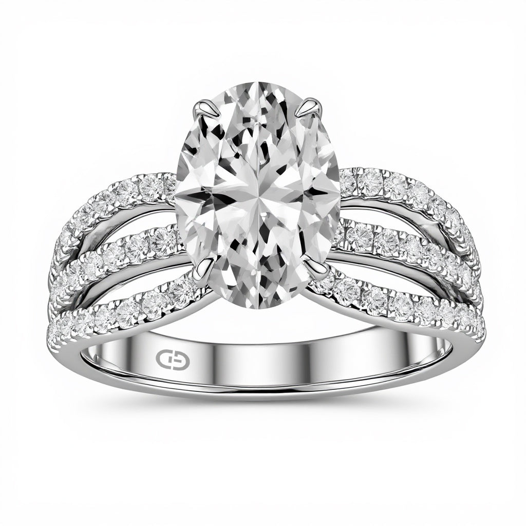 2.00 CT Oval Solitaire Ring in 925 Silver & 18KT Gold Vermeil with 0.58 CT Side Diamonds – GrownńDiva