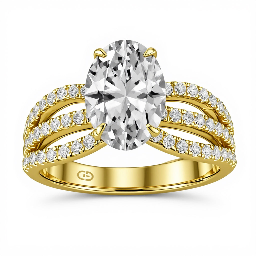 2.00 CT Oval Solitaire Ring in 925 Silver & 18KT Gold Vermeil with 0.58 CT Side Diamonds – GrownńDiva