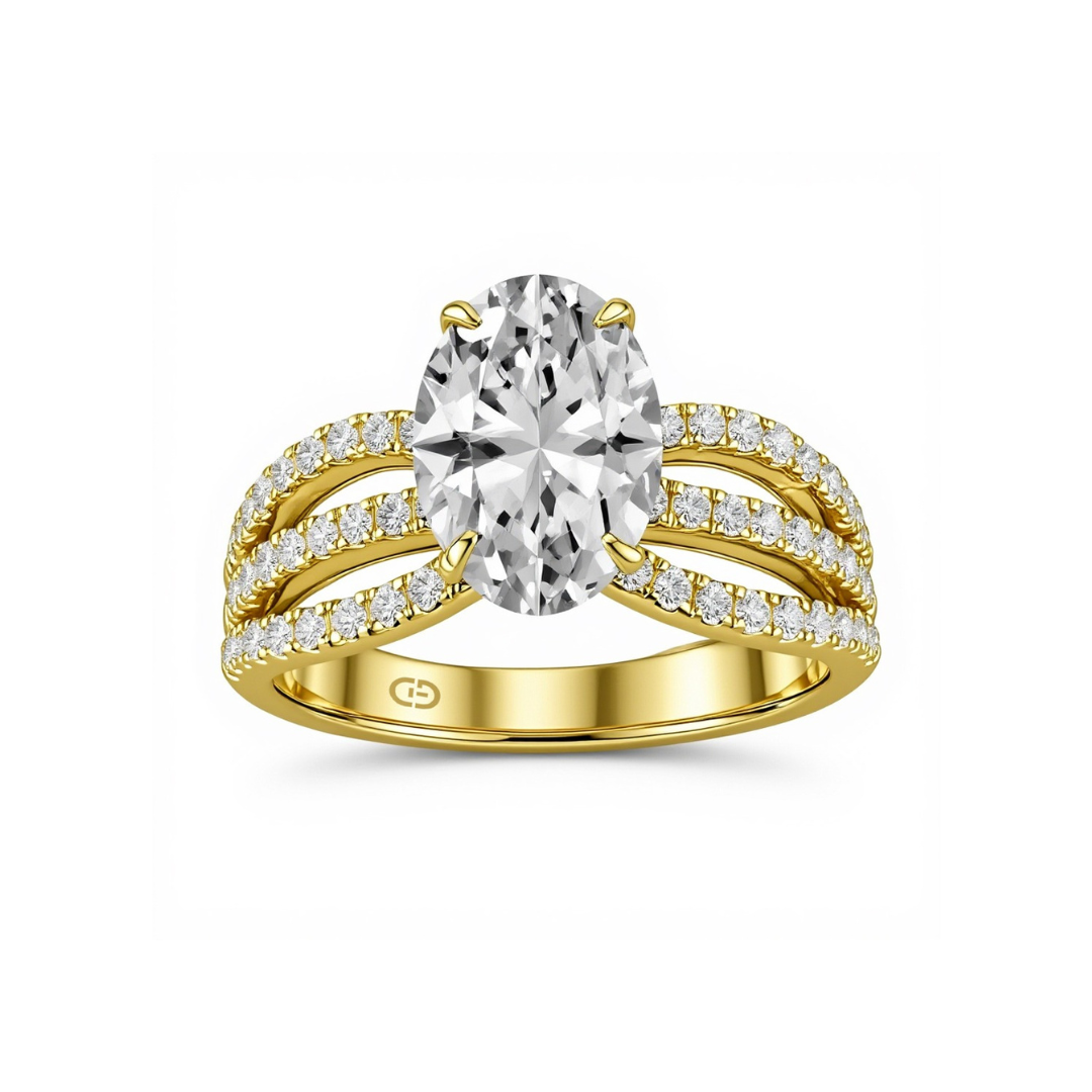 2.00 CT Oval Solitaire Ring in 925 Silver & 18KT Gold Vermeil with 0.58 CT Side Diamonds – GrownnDiva