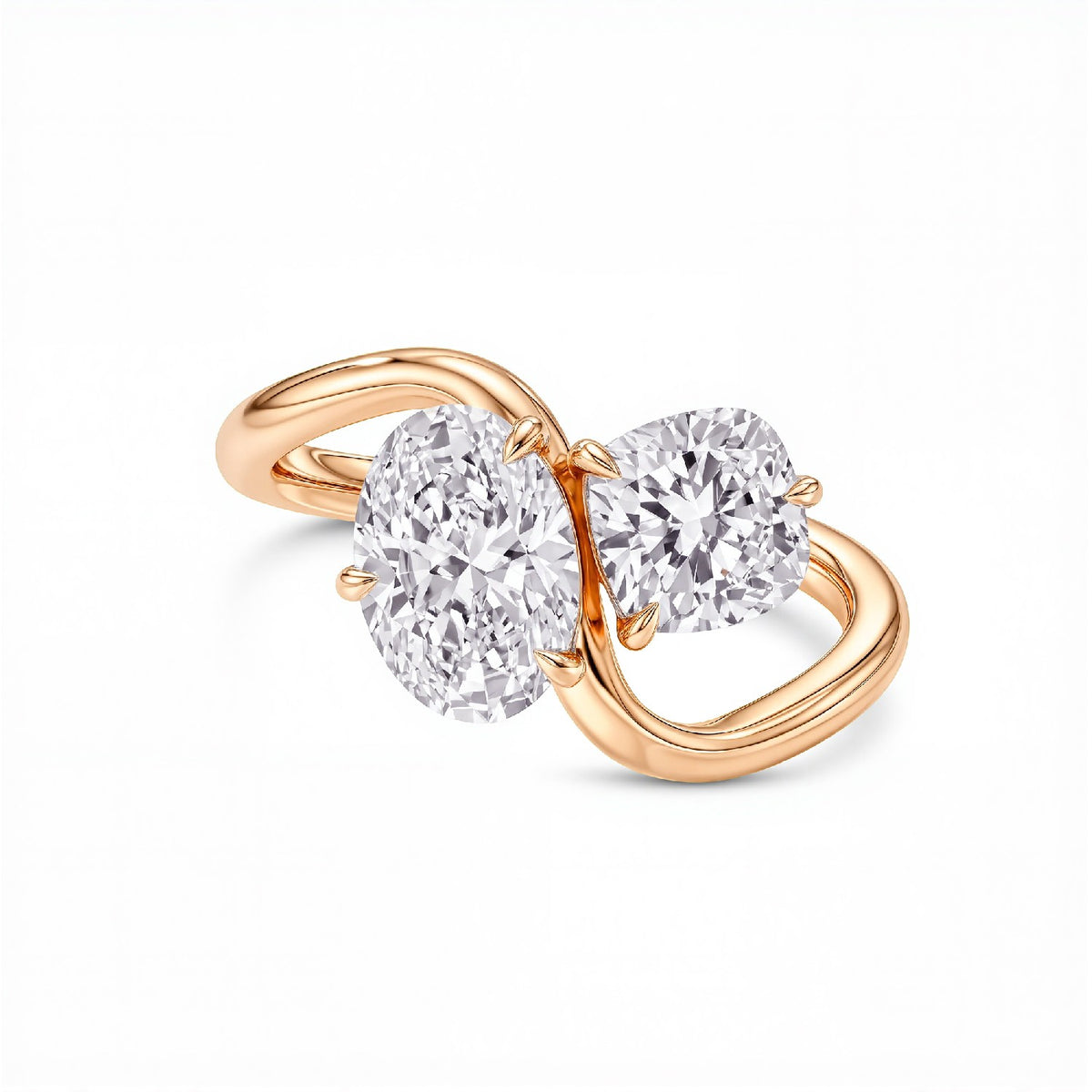 GrownnDiva Brilliant Oval & Pear cut 1.50ctw Toi et Moi Lab Diamond Ring | 18kt Gold Vermeil over 925 Silver