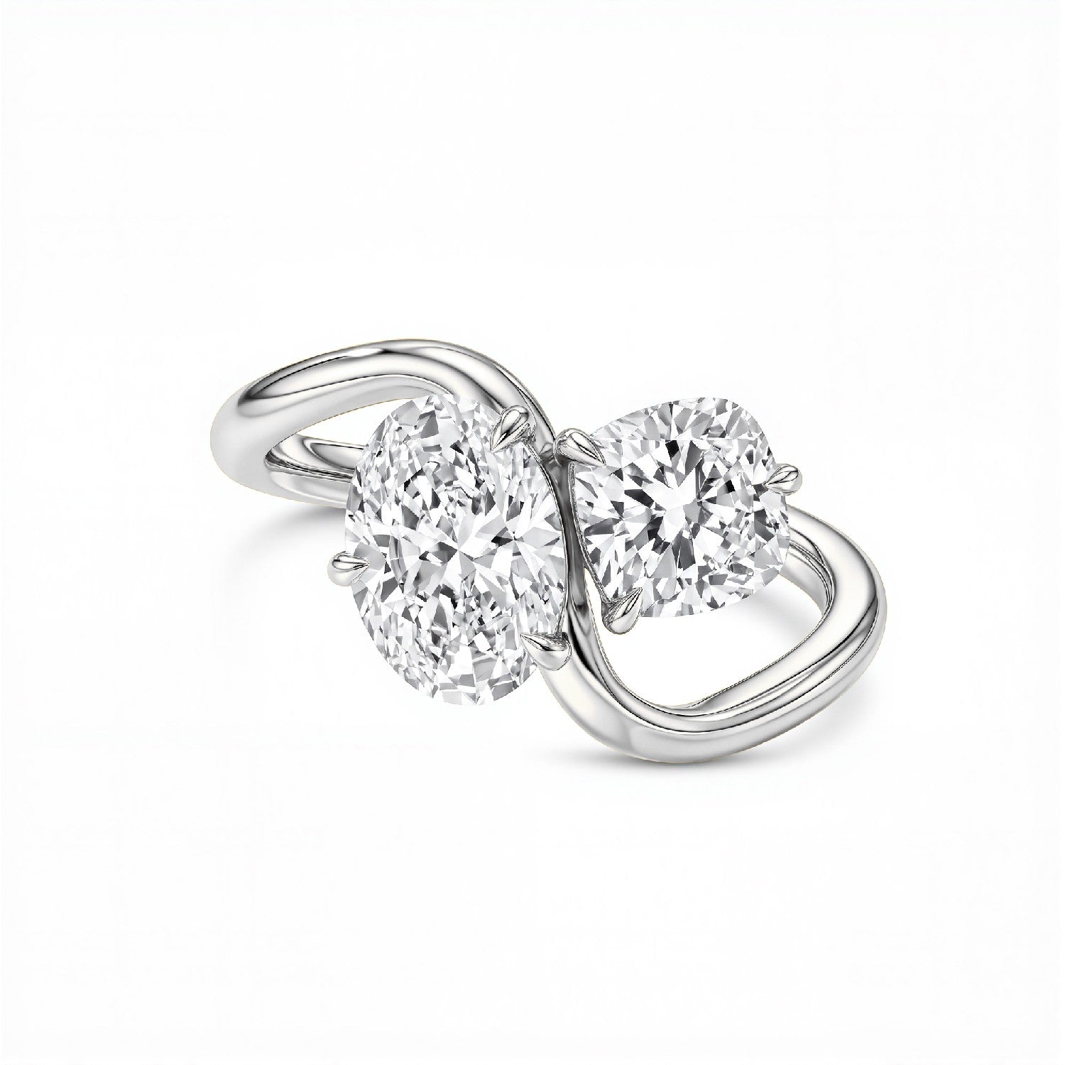 GrownńDiva Brilliant Oval & Pear cut 1.50ctw Toi et Moi Lab Diamond Ring | 18kt Gold Vermeil over 925 Silver