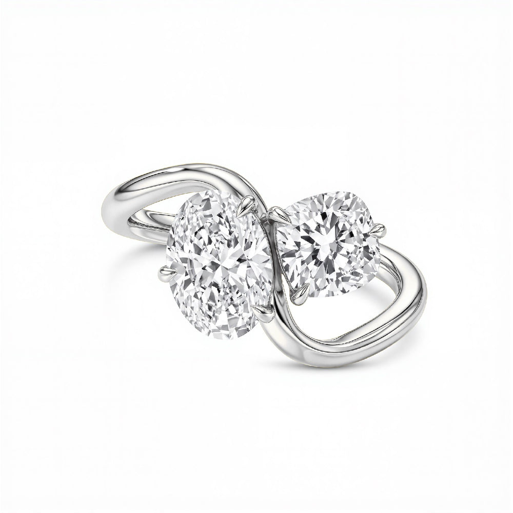 GrownńDiva Brilliant Oval & Pear cut 1.50ctw Toi et Moi Lab Diamond Ring | 18kt Gold Vermeil over 925 Silver