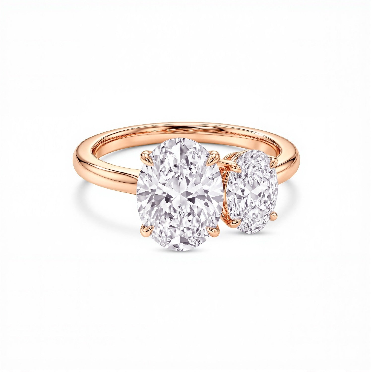 GrownńDiva 1.40ctw Toi et Moi Oval Lab Diamond Ring | 18kt Gold Vermeil on 925