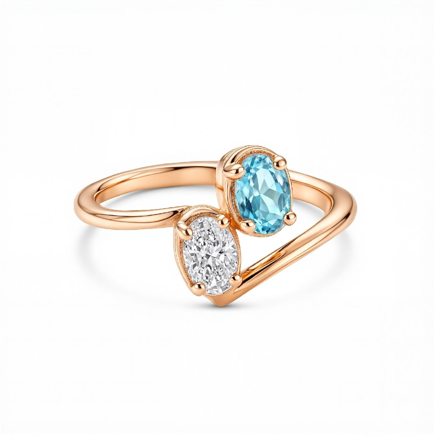 GrownńDiva 2.00ctw Toi et Moi Lab Diamond Ring | 18kt Gold Vermeil on 925 Silver