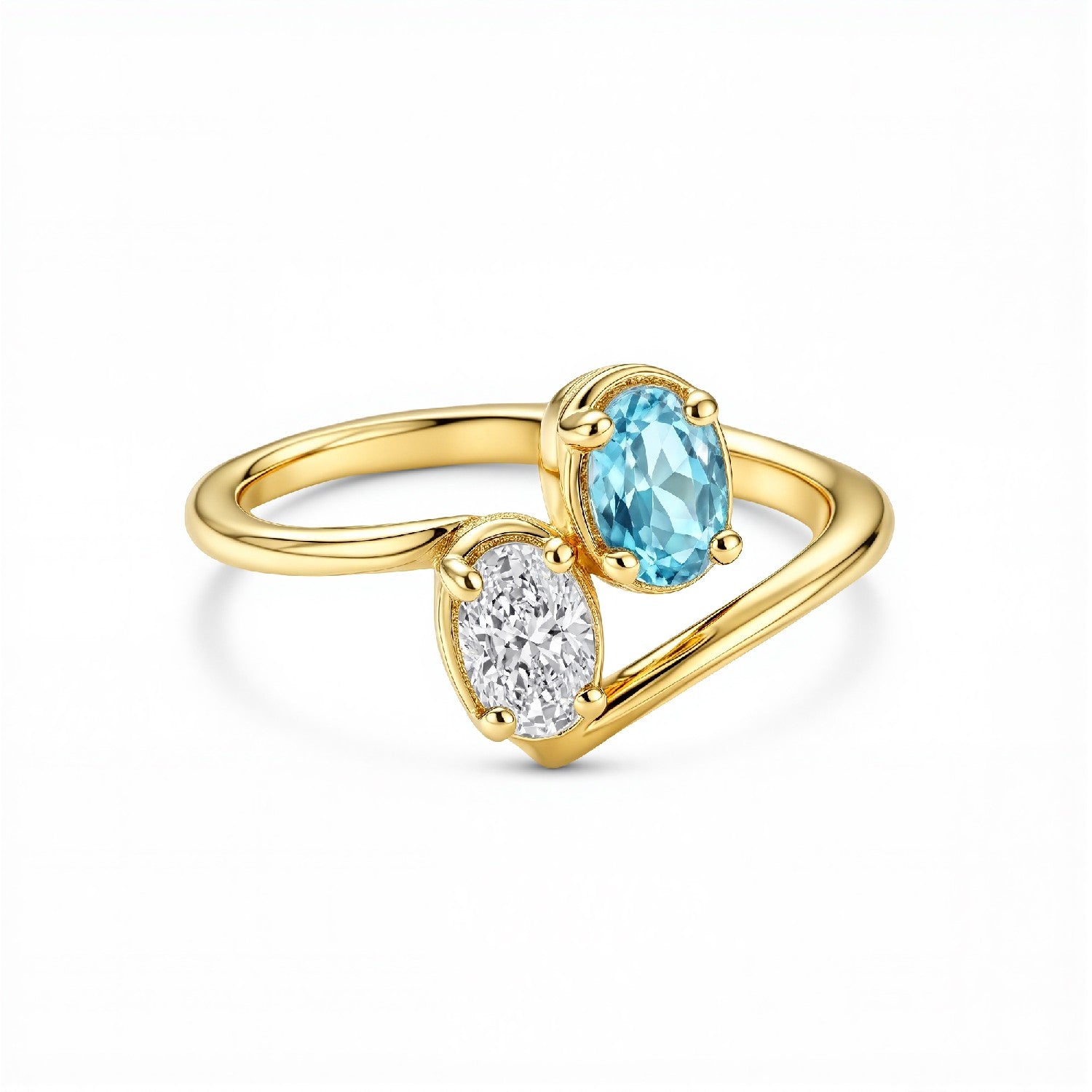 GrownńDiva 2.00ctw Toi et Moi Lab Diamond Ring | 18kt Gold Vermeil on 925 Silver