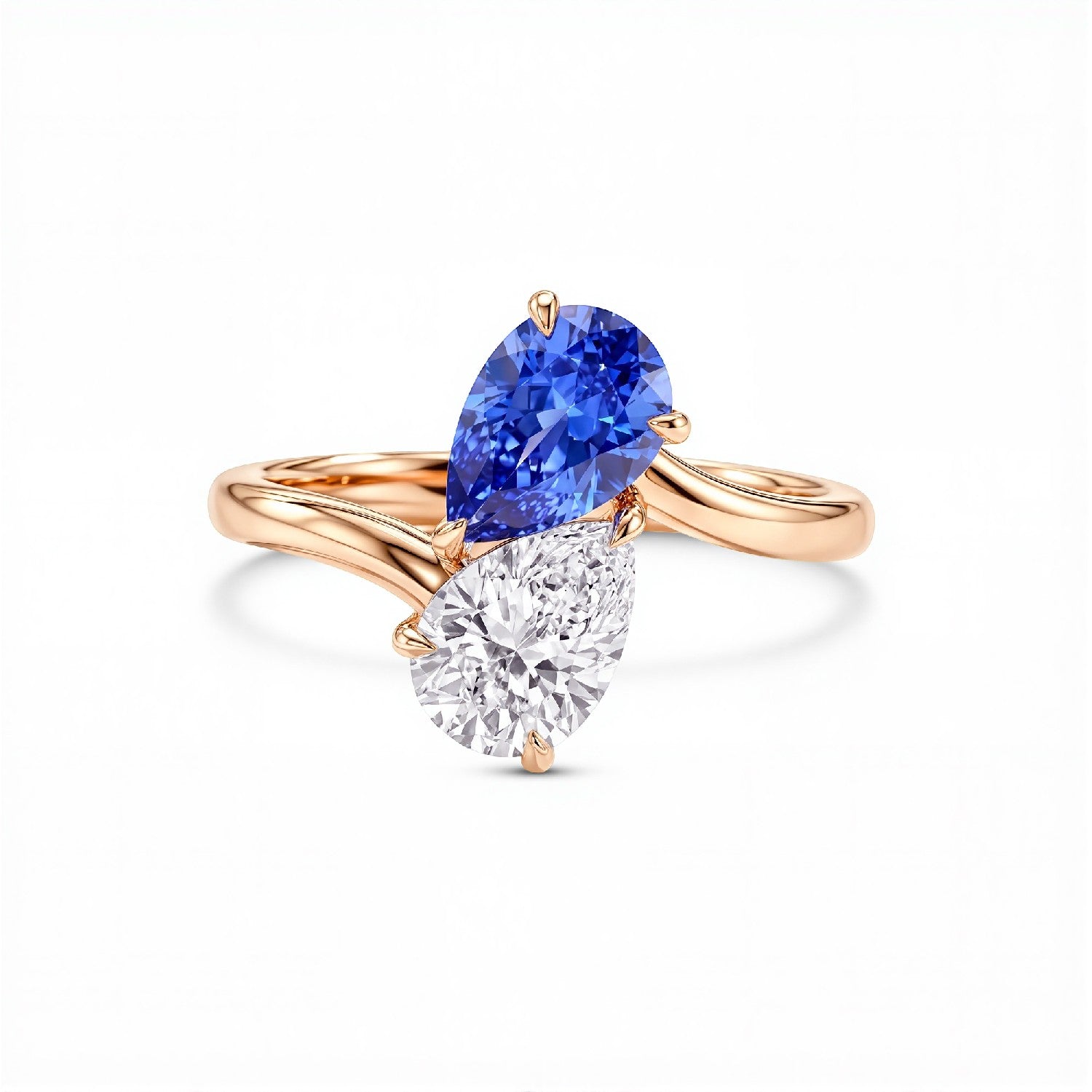 GrownńDiva 2.00ctw Toi et Moi Lab Diamond Ring | 18kt Gold Vermeil on 925 Silver