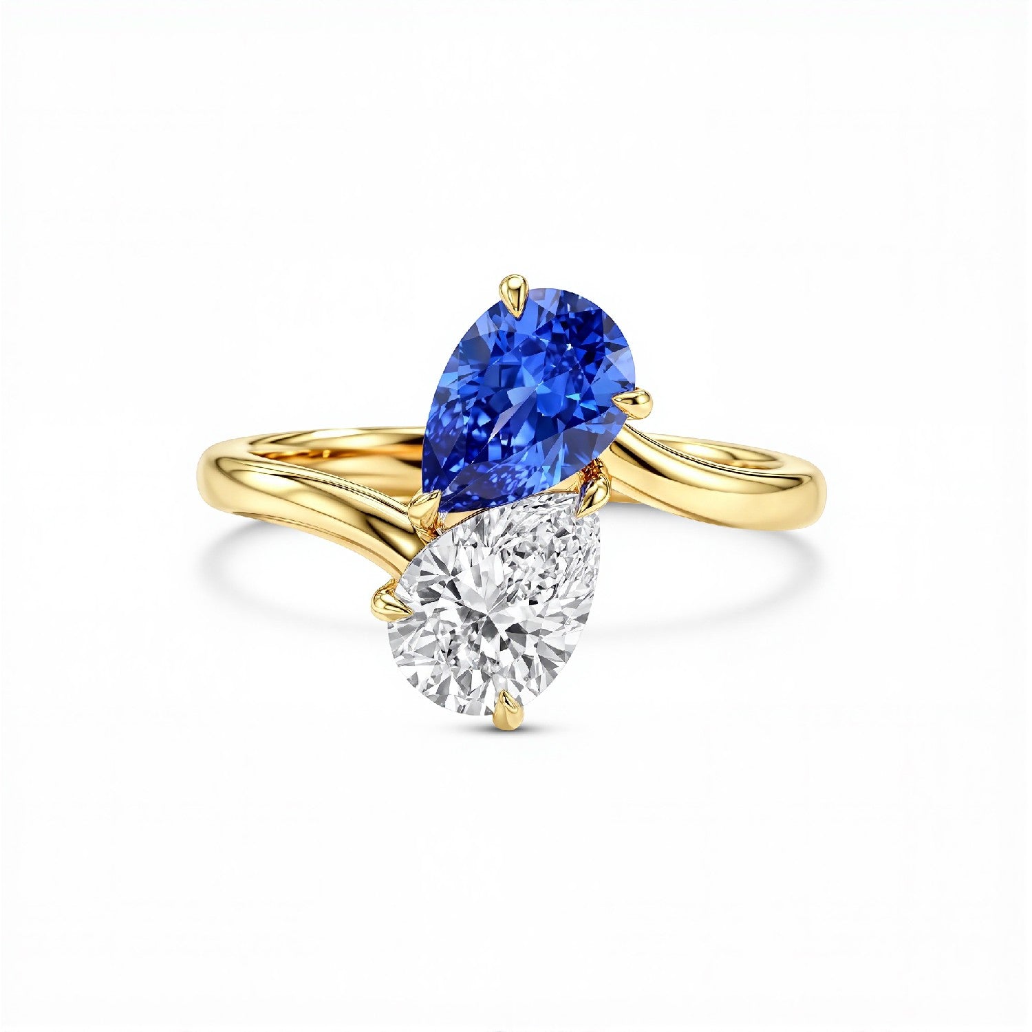 GrownńDiva 2.00ctw Toi et Moi Lab Diamond Ring | 18kt Gold Vermeil on 925 Silver