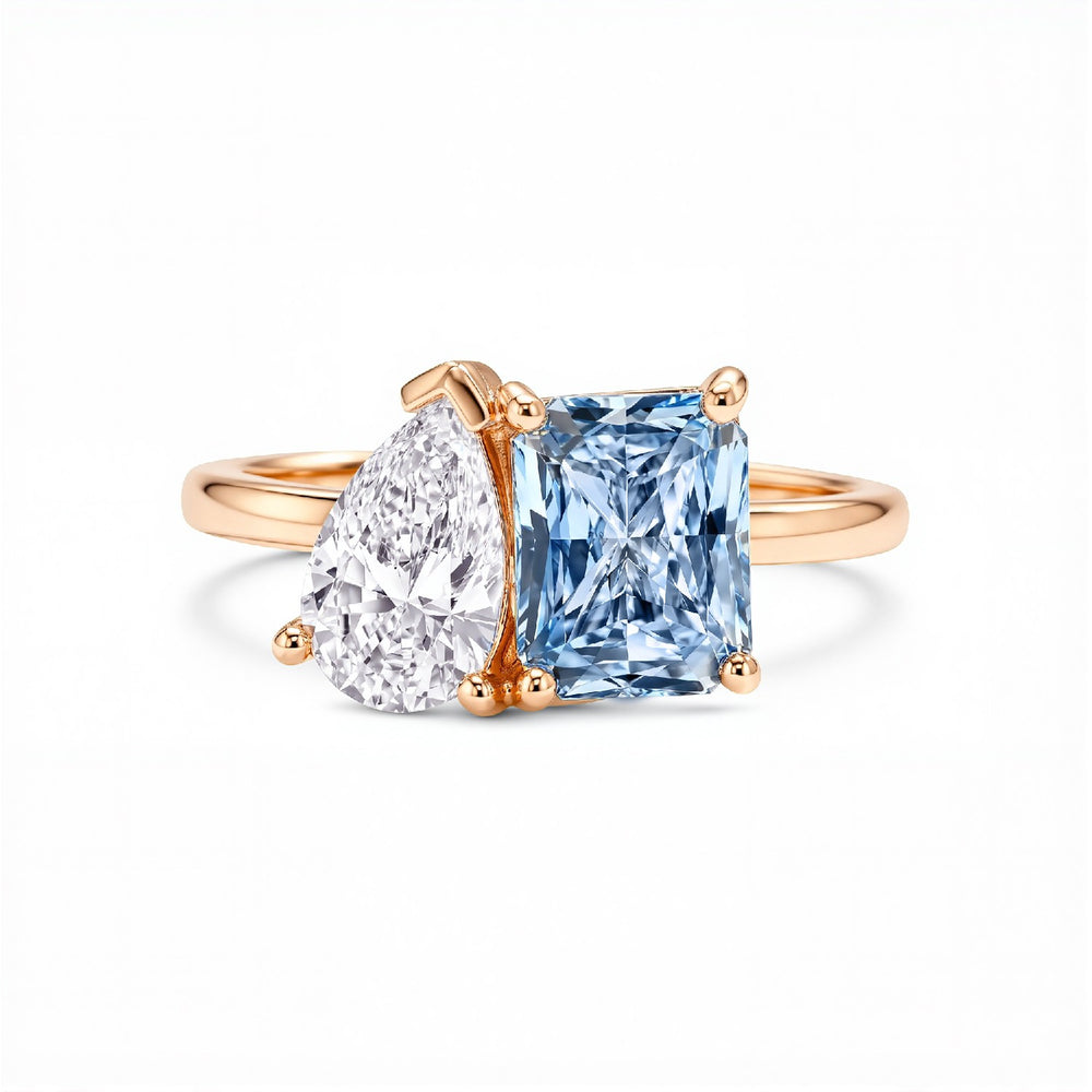 Cerulean Duo "Toi et Moi" Lab Diamond Ring | 2.00 CTW in 18kt Gold Vermeil.GrownDiva