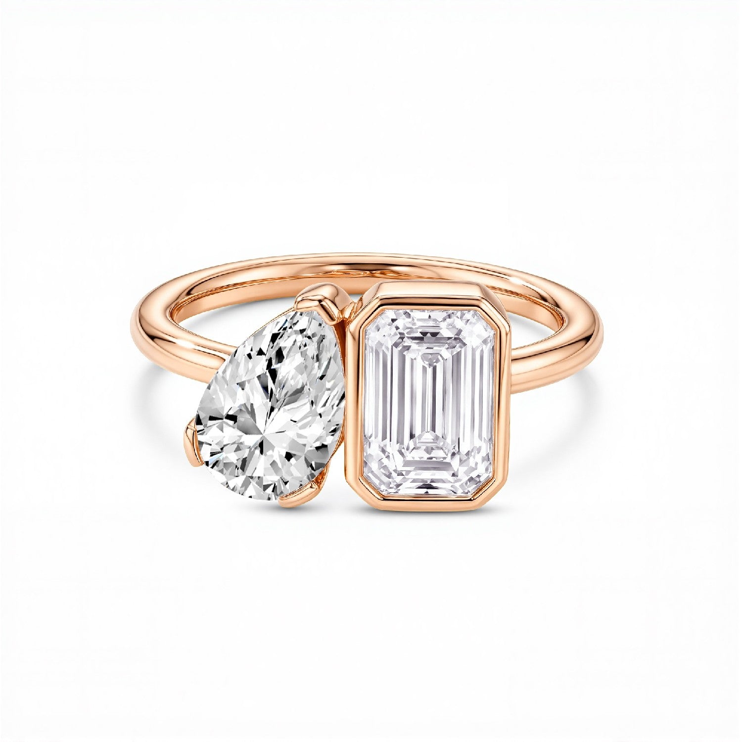 GrownńDiva 2.00 CTW Emerald & Pear "Toi et Moi" Lab Diamond Ring in 18kt Gold Vermeil