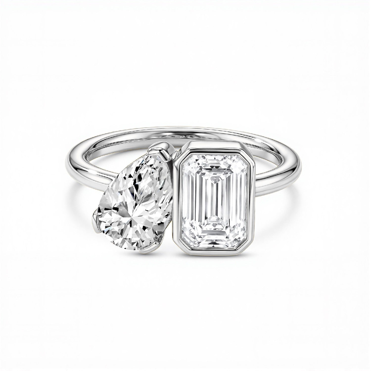 GrownńDiva 2.00 CTW Emerald & Pear "Toi et Moi" Lab Diamond Ring in 18kt Gold Vermeil