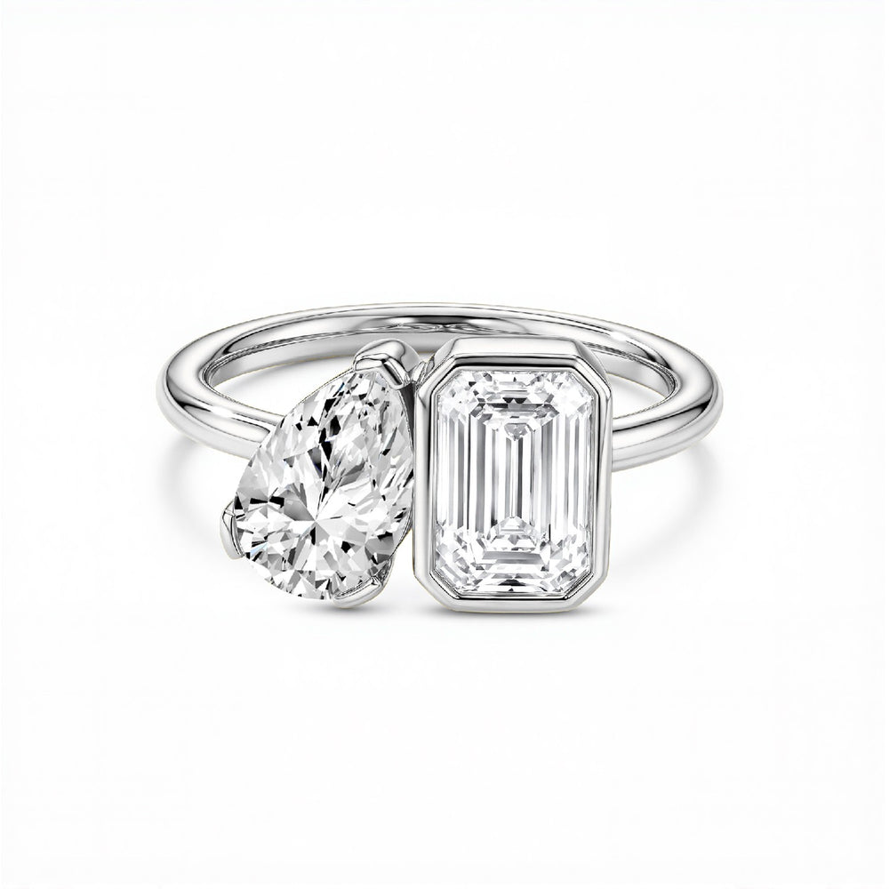 GrownńDiva 2.00 CTW Emerald & Pear "Toi et Moi" Lab Diamond Ring in 18kt Gold Vermeil