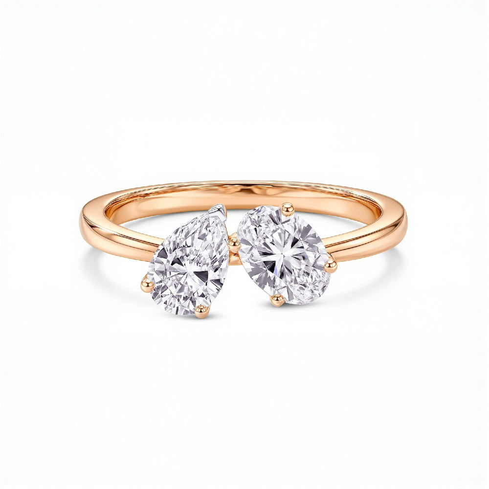 GrownńDiva 2.00 CTW "Toi et Moi" Emerald & Pear Lab Diamond Ring | 18kt Gold Vermeil
