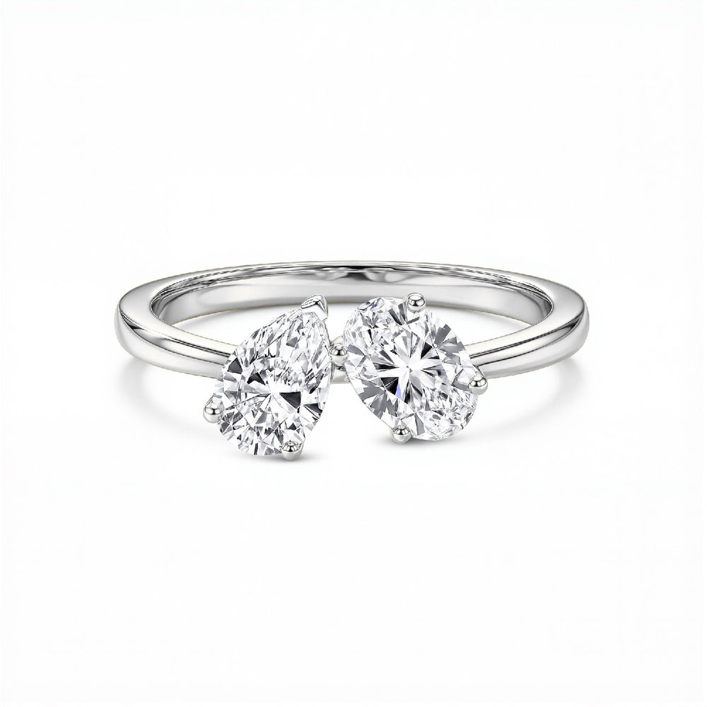 GrownńDiva 2.00 CTW "Toi et Moi" Emerald & Pear Lab Diamond Ring | 18kt Gold Vermeil