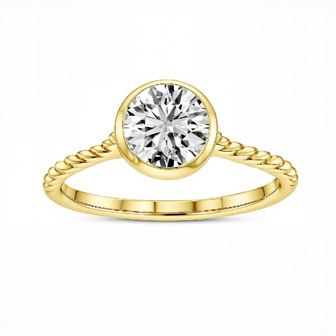 1.50 CT Round Brilliant Lab-Grown Diamond Bezel Solitaire Ring in 18kt Gold Vermeil by GrownńDiva