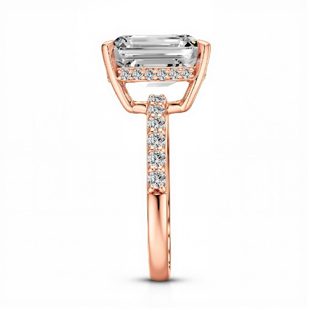 2.50 CT Emerald Cut Lab-Grown Diamond Hidden Halo Ring in 18kt Gold Vermeil.GrownńDiva