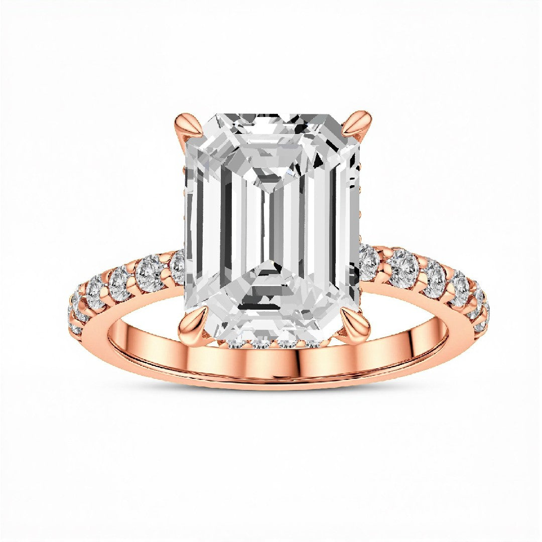 2.50 CT Emerald Cut Lab-Grown Diamond Hidden Halo Ring in 18kt Gold Vermeil.GrownńDiva