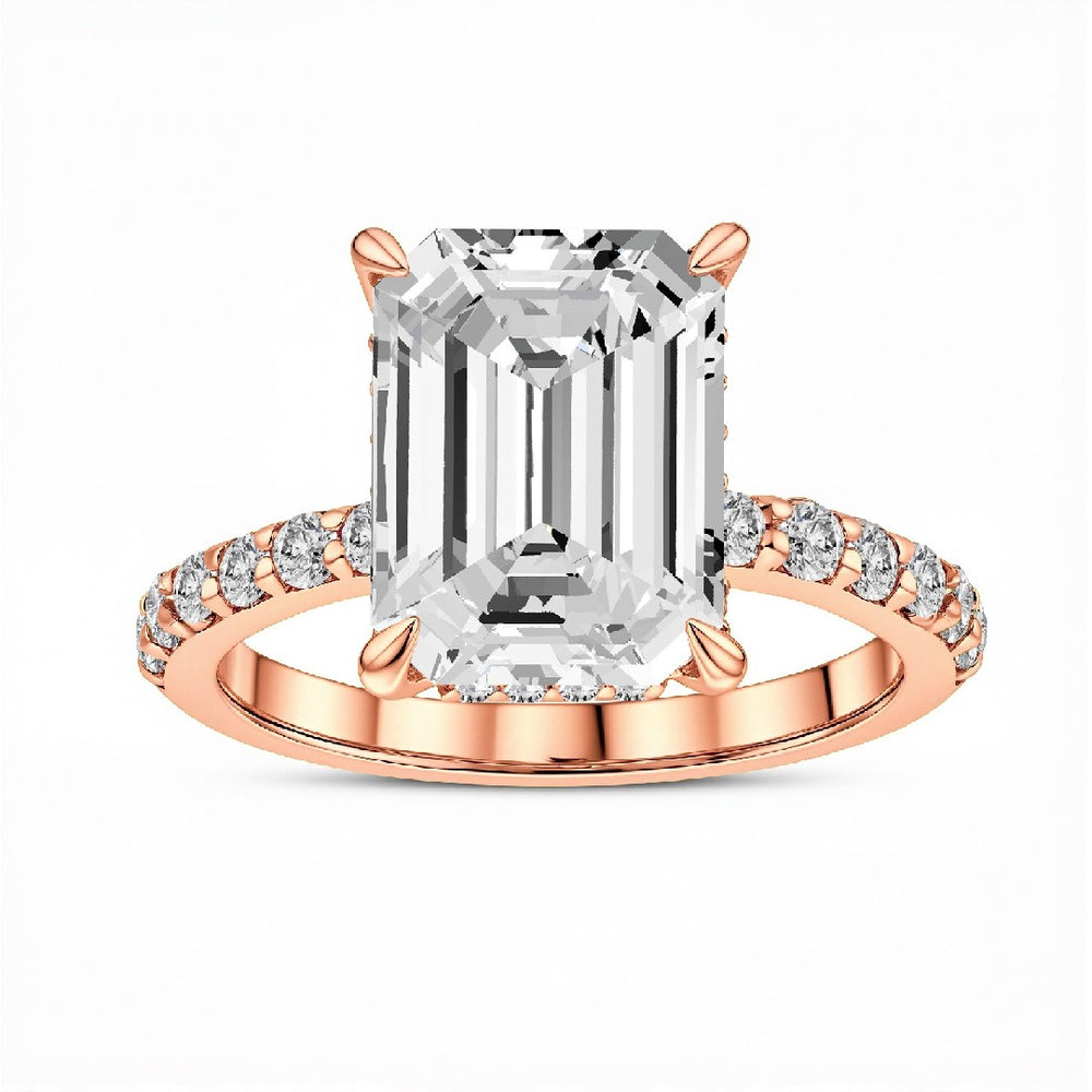 2.50 CT Emerald Cut Lab-Grown Diamond Hidden Halo Ring in 18kt Gold Vermeil.GrownńDiva