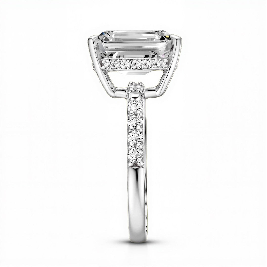 2.50 CT Emerald Cut Lab-Grown Diamond Hidden Halo Ring in 18kt Gold Vermeil.GrownńDiva