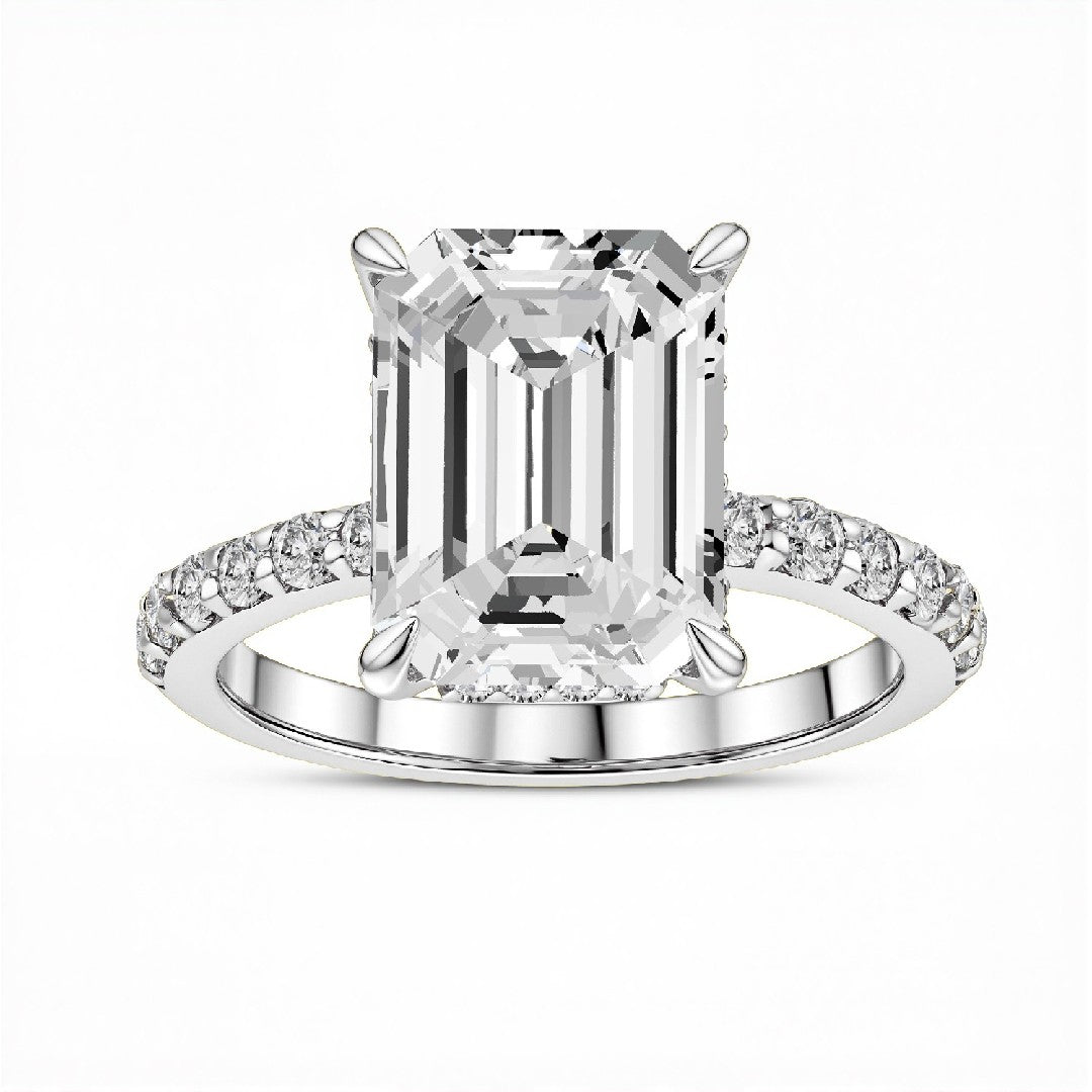 2.50 CT Emerald Cut Lab-Grown Diamond Hidden Halo Ring in 18kt Gold Vermeil.GrownńDiva