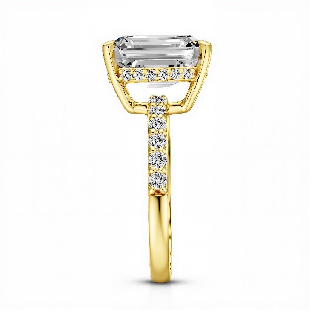 2.50 CT Emerald Cut Lab-Grown Diamond Hidden Halo Ring in 18kt Gold Vermeil.GrownńDiva