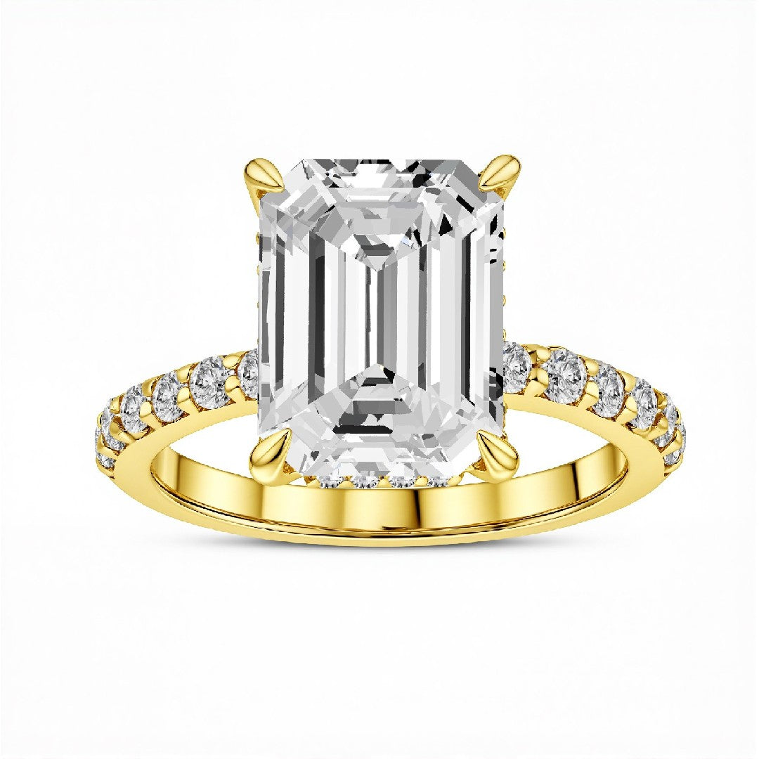 2.50 CT Emerald Cut Lab-Grown Diamond Hidden Halo Ring in 18kt Gold Vermeil.GrownńDiva