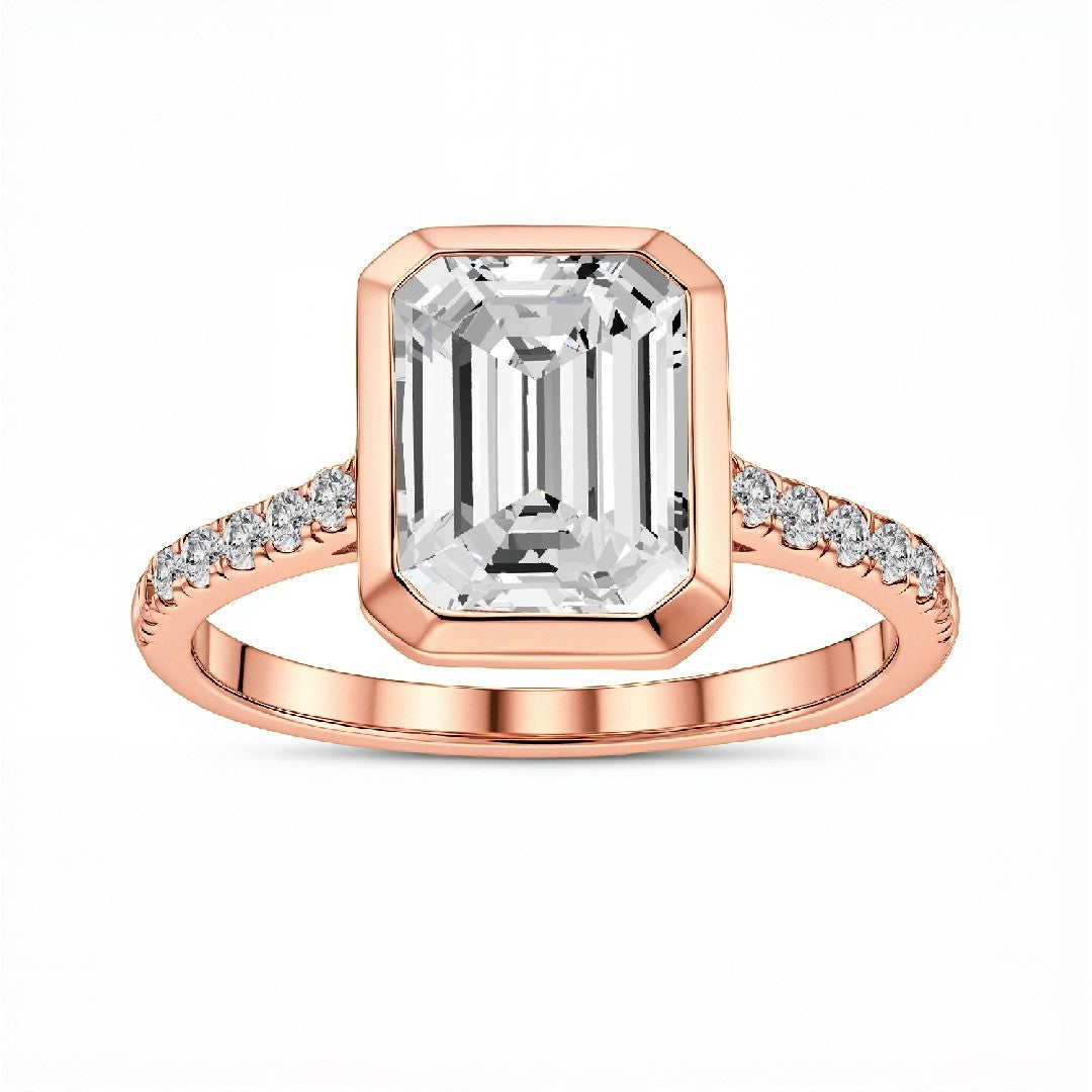 3.00 CT Emerald Cut Lab-Grown Diamond Bezel Set Ring in 18kt Gold Vermeil by GrownnDiva.
