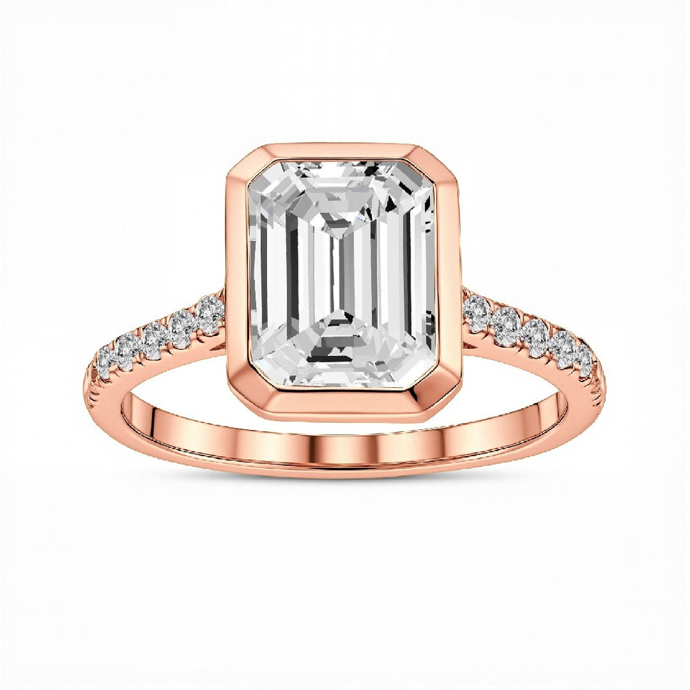 3.00 carat Emerald Cut Lab-Grown Diamond Bezel Set Ring in 18kt Gold Vermeil, rose gold