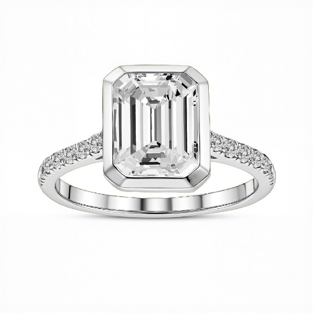 3.00 CT Emerald Cut Lab-Grown Diamond Bezel Set Ring in 18kt Gold Vermeil by GrownnDiva.