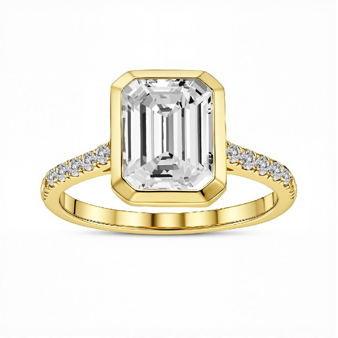 3.00 CT Emerald Cut Lab-Grown Diamond Bezel Set Ring in 18kt Gold Vermeil by GrownnDiva.