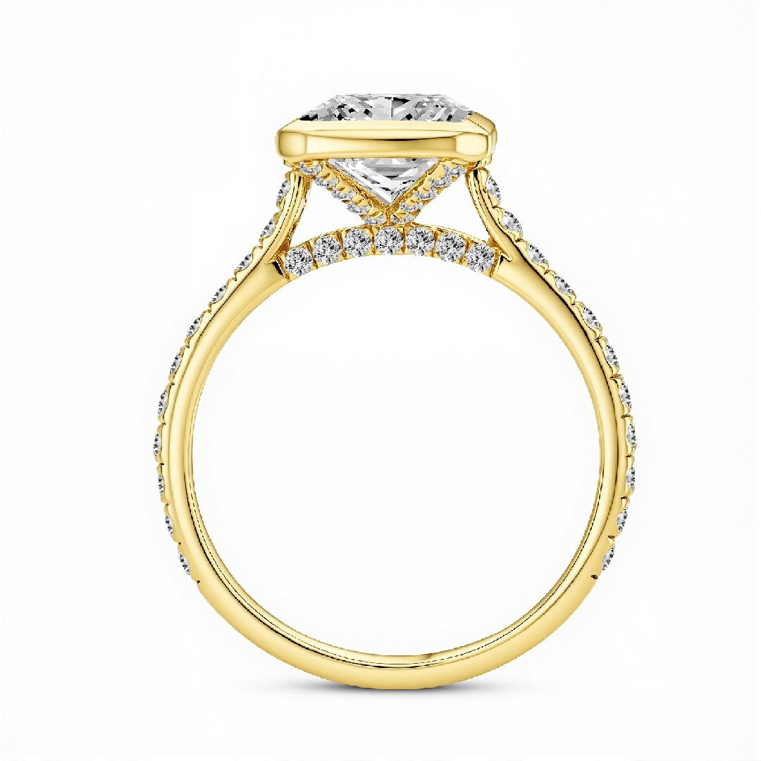 3.00 CT Emerald Cut Lab-Grown Diamond Bezel Set Ring in 18kt Gold Vermeil by GrownnDiva.