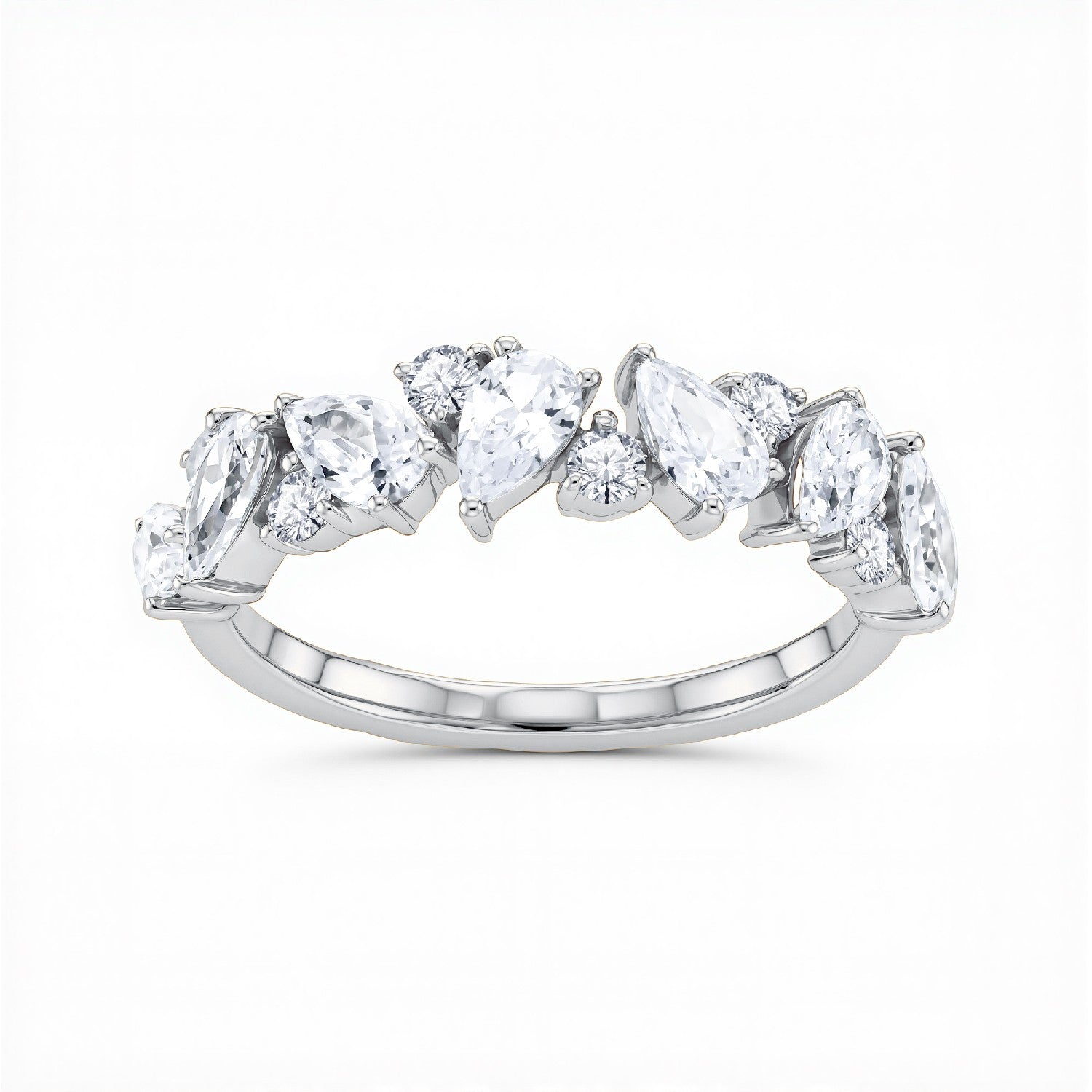 GrownńDiva 2.07 CT. T.W. Pear and Round Lab Diamond Cluster Band in 925 Silver