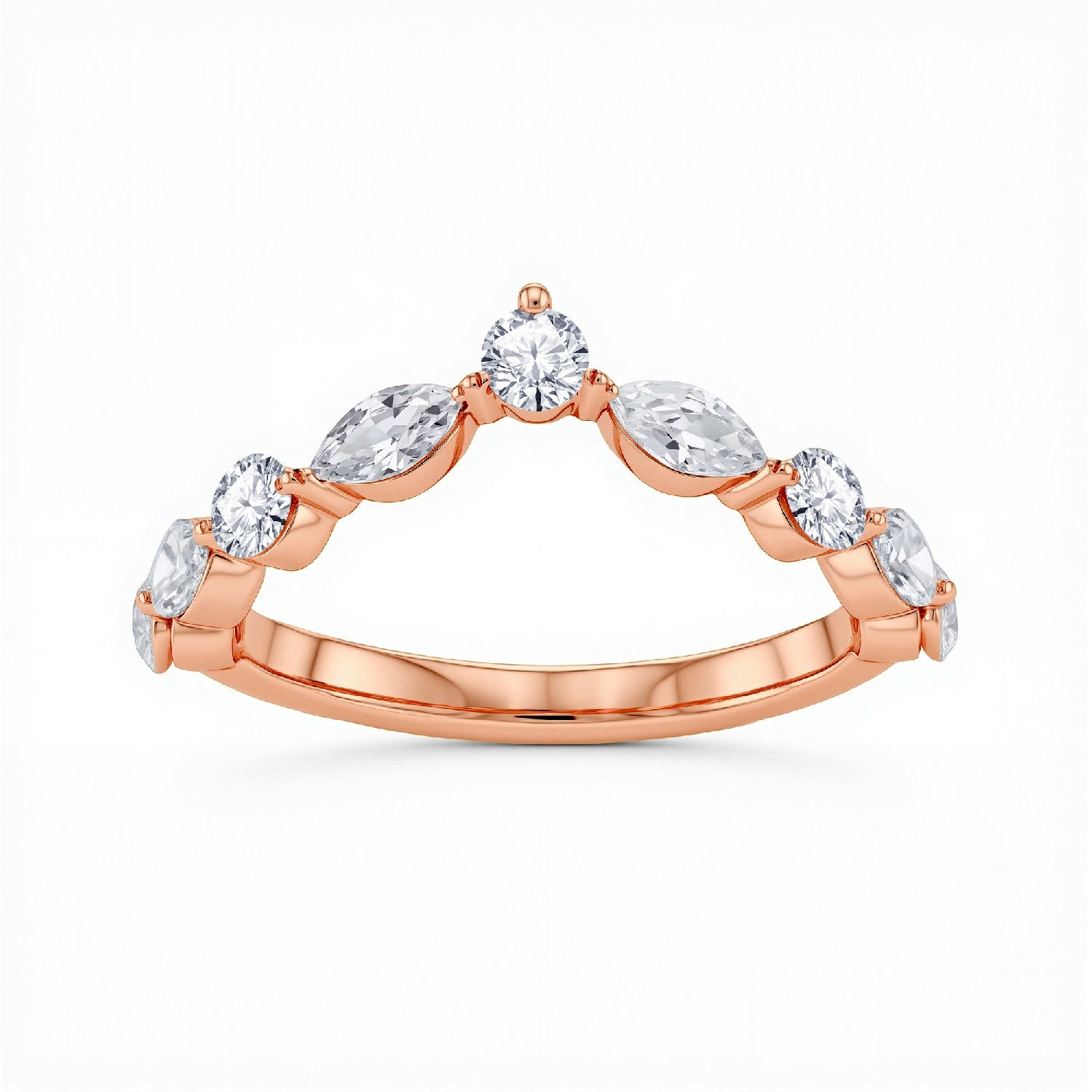 GrownDiva 1.35 CTW Marquise & Round Lab Diamond Curved Tiara Band in 18K Gold Vermeil 925 Silver.