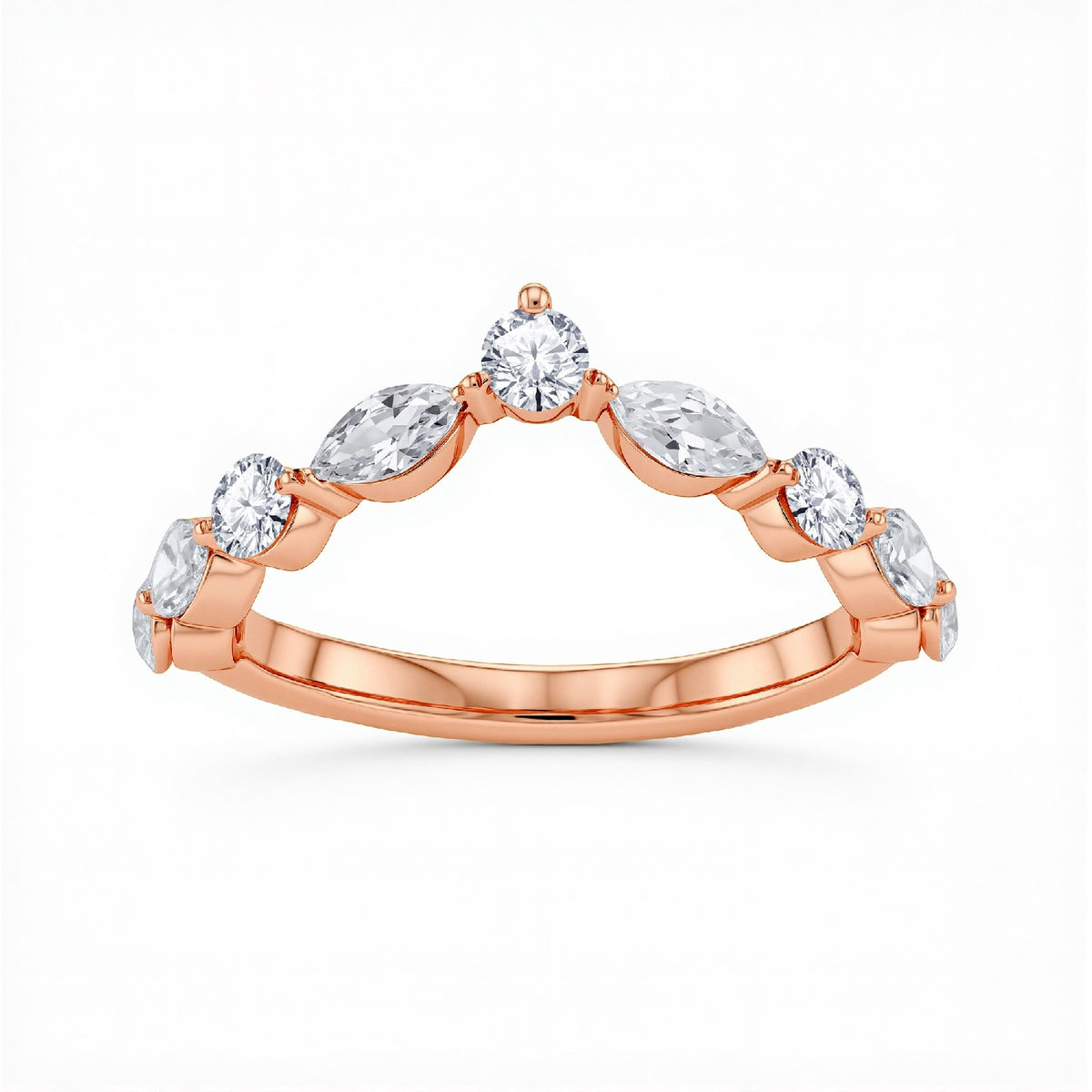 GrownnDiva 1.35 CTW Marquise & Round Lab Diamond Curved Tiara Band in 18K Gold Vermeil 925 Silver.