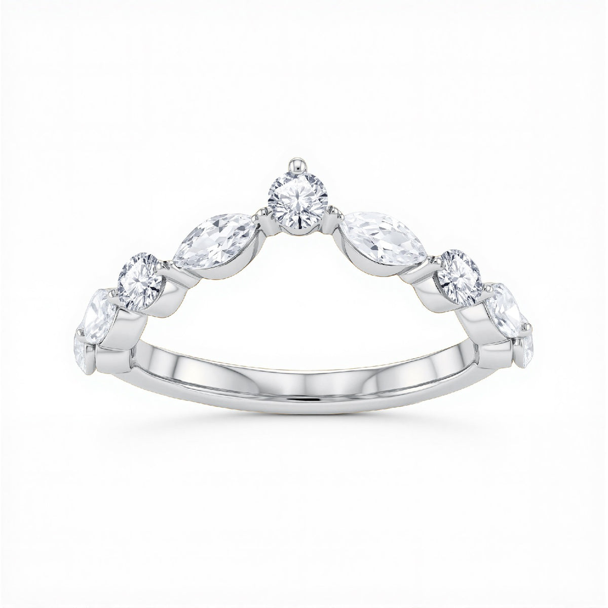 GrownnDiva 1.35 CTW Marquise & Round Lab Diamond Curved Tiara Band in 18K Gold Vermeil 925 Silver.