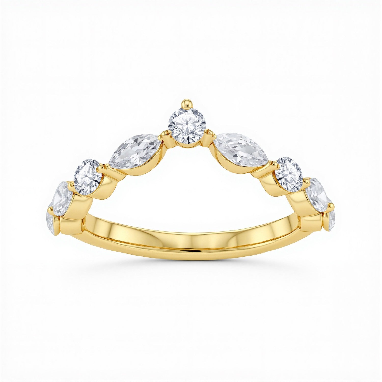 GrownDiva 1.35 CTW Marquise & Round Lab Diamond Curved Tiara Band in 18K Gold Vermeil 925 Silver.