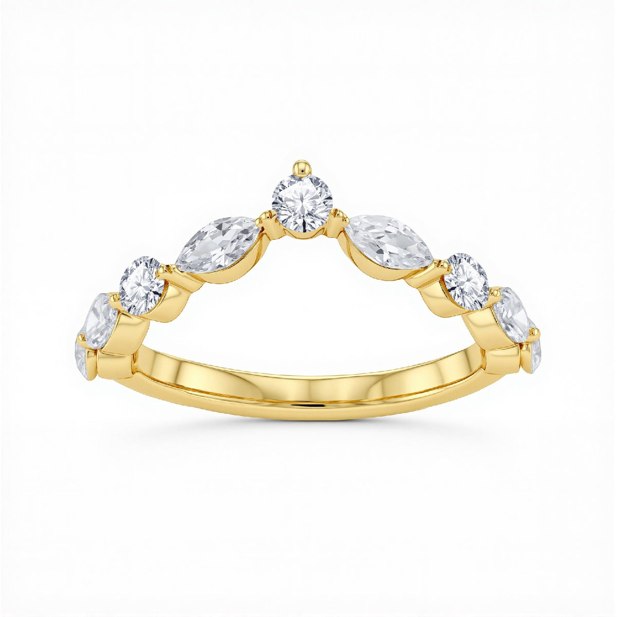 GrownnDiva 1.35 CTW Marquise & Round Lab Diamond Curved Tiara Band in 18K Gold Vermeil 925 Silver.