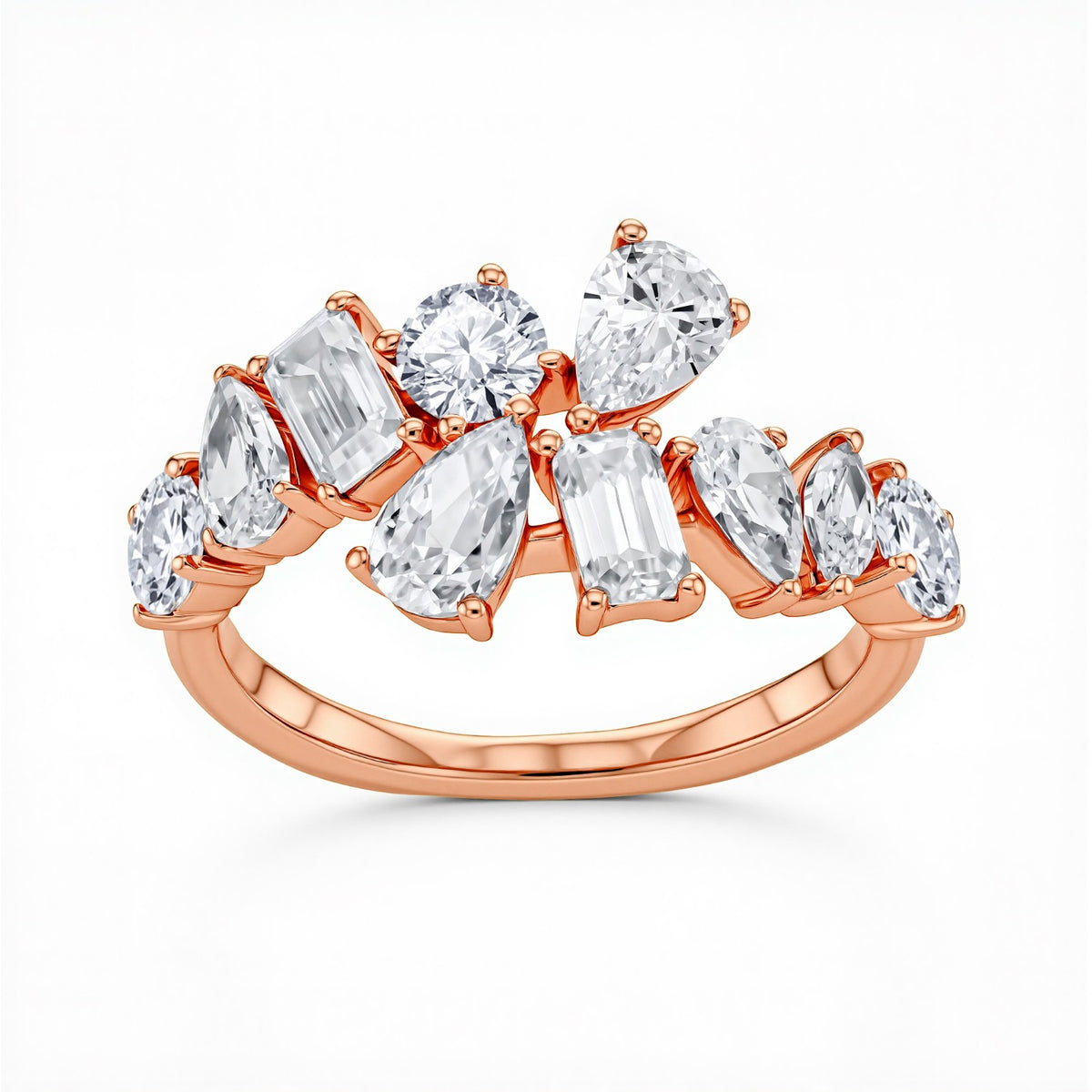 GrownnDiva 2.94 CTW Multi-Shape Lab Diamond Bypass Cluster Ring in 18K Gold Vermeil 925 Silver.