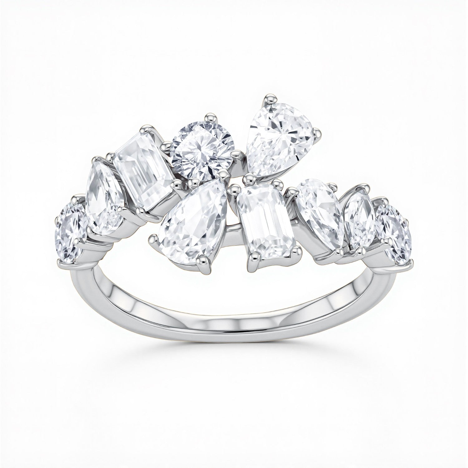GrownńDiva 2.94 CTW Multi-Shape Lab Diamond Bypass Cluster Ring in 18K Gold Vermeil 925 Silver.
