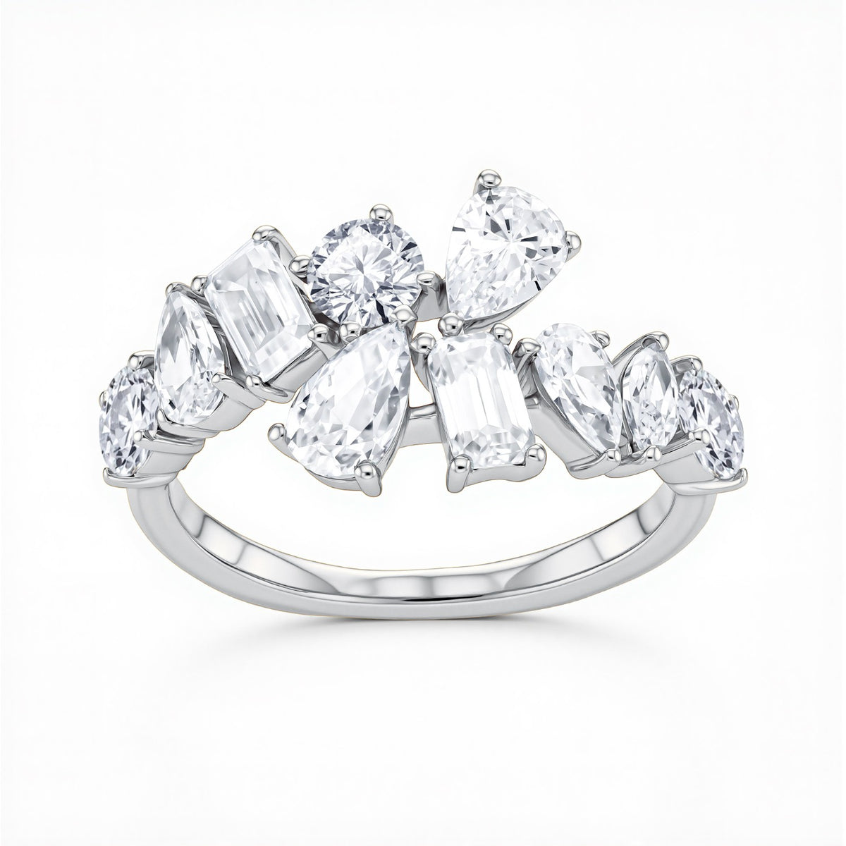 GrownnDiva 2.94 CTW Multi-Shape Lab Diamond Bypass Cluster Ring in 18K Gold Vermeil 925 Silver.