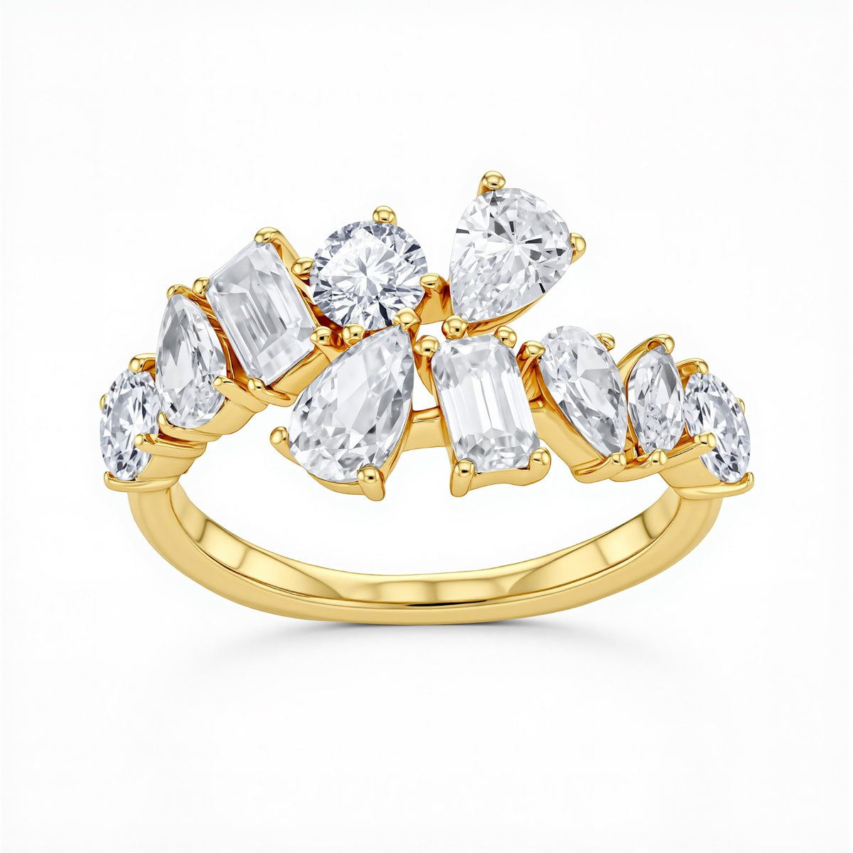 GrownnDiva 2.94 CTW Multi-Shape Lab Diamond Bypass Cluster Ring in 18K Gold Vermeil 925 Silver.