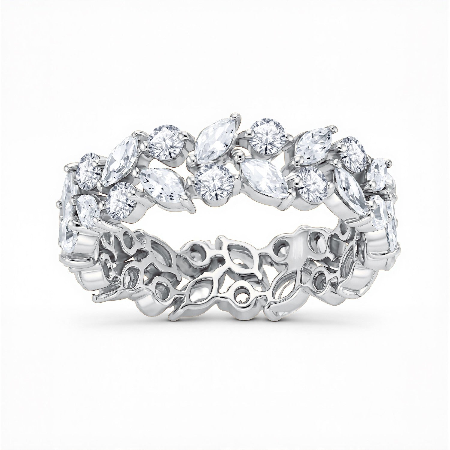GrownńDiva 7.80 CTW Multi-Shape Lab Diamond Woven Eternity Band in 18K Gold Vermeil 925 Silver.